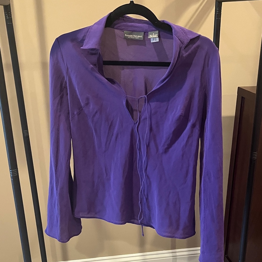Y2K Banana Republic Purple Silk Sheer Long-Sleeve Top - Vintage